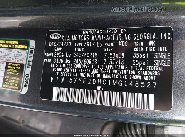 5XYP2DHC1MG148527 2021 KIA TELLURIDE Gray Widok komory silnika