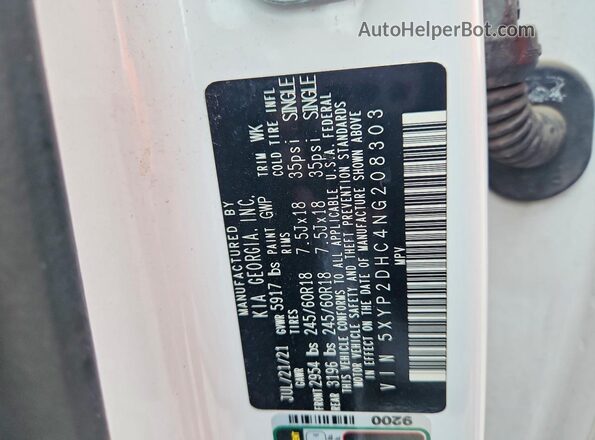 5XYP2DHC4NG208303 2022 KIA TELLURIDE White 360 interior view