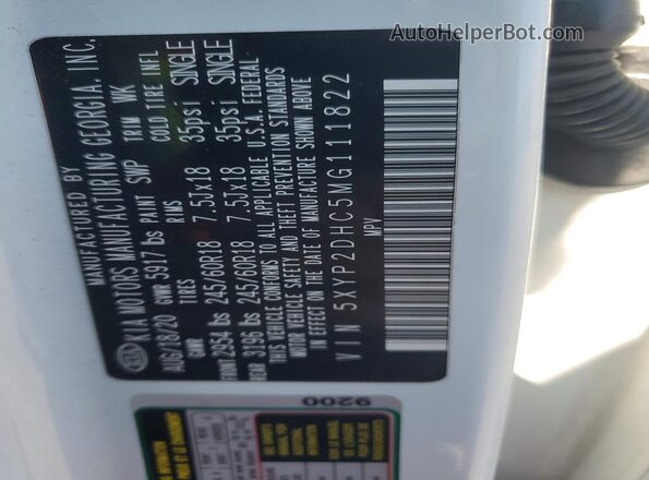 5XYP2DHC5MG111822 2021 KIA TELLURIDE Белый 