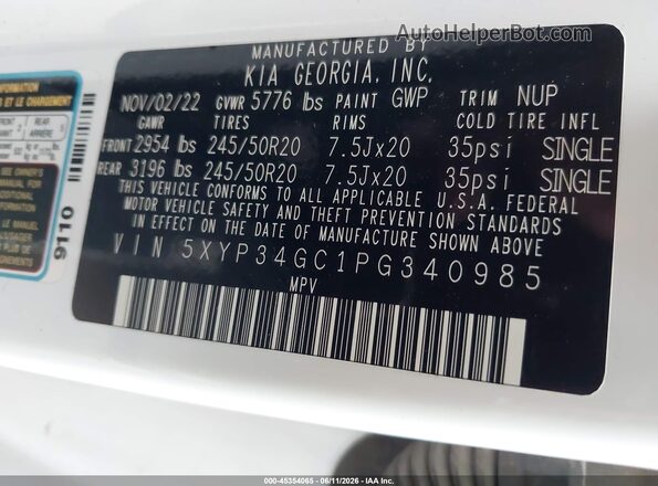 5XYP34GC1PG340985 2023 KIA TELLURIDE Белый Вид подкапотного пространства