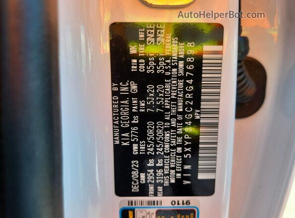 5XYP34GC2RG476898 2024 KIA TELLURIDE Белый 