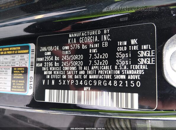 5XYP34GC9RG482150 2024 KIA TELLURIDE Black ძრავის განყოფილების ხედი