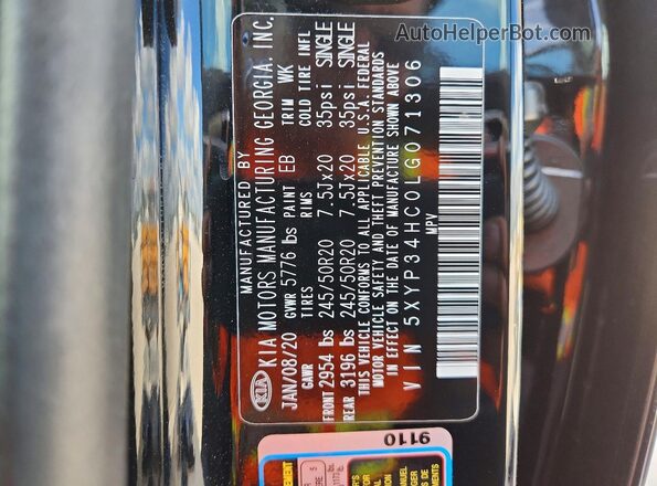 5XYP34HC0LG071306 2020 KIA TELLURIDE Black Շարժիչի բաժամունքի տեսք