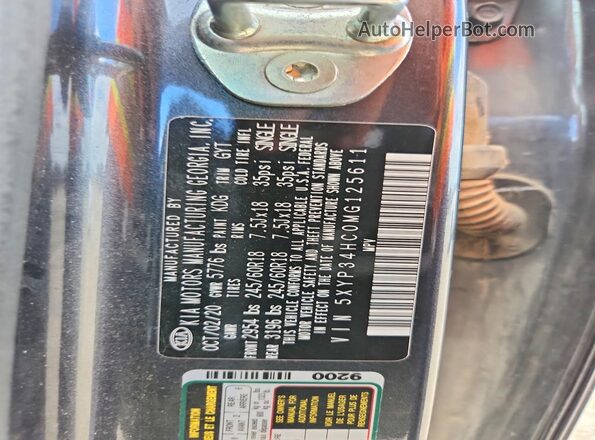 5XYP34HC0MG125611 2021 KIA TELLURIDE Угольный Вид наклейки с VIN-кодом