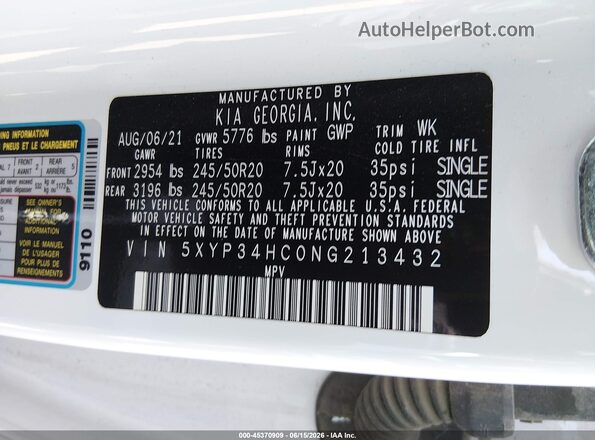 5XYP34HC0NG213432 2022 KIA TELLURIDE White Vista del compartimento del motor