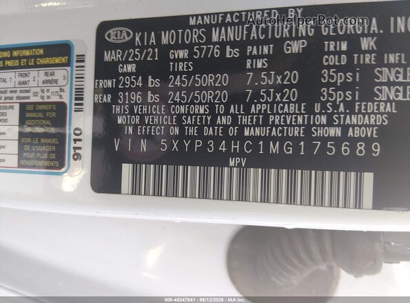 5XYP34HC1MG175689 2021 KIA TELLURIDE White ძრავის განყოფილების ხედი