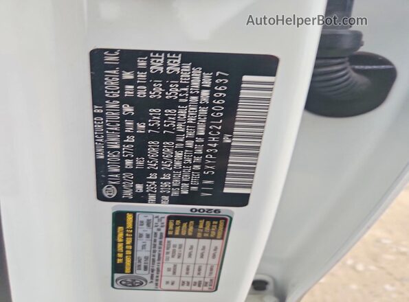 5XYP34HC2LG069637 2020 KIA TELLURIDE White VIN კოდის სტიკერის ხედი