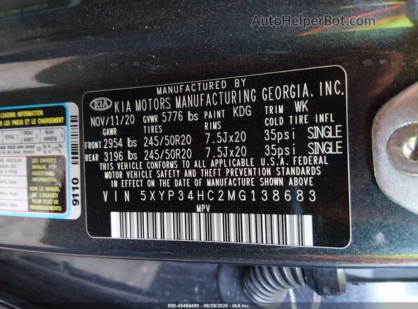 5XYP34HC2MG138683 2021 KIA TELLURIDE Gray Շարժիչի բաժամունքի տեսք