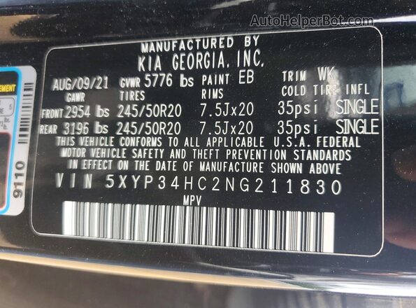 5XYP34HC2NG211830 2022 KIA TELLURIDE Черный 