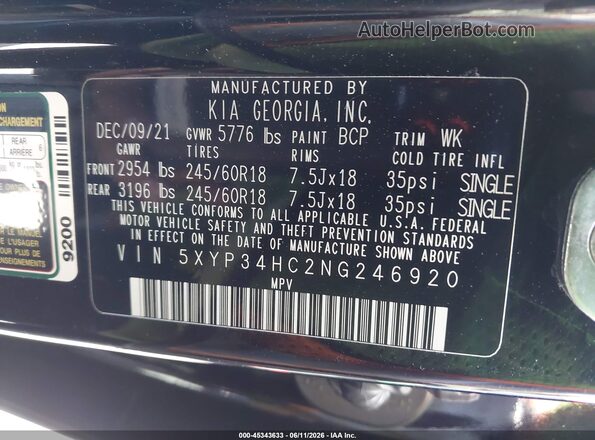 5XYP34HC2NG246920 2022 KIA TELLURIDE Brown 