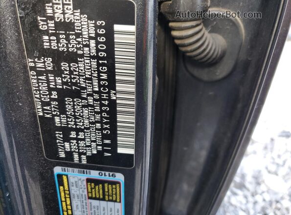 5XYP34HC3MG190663 2021 KIA TELLURIDE Blue VIN sticker view