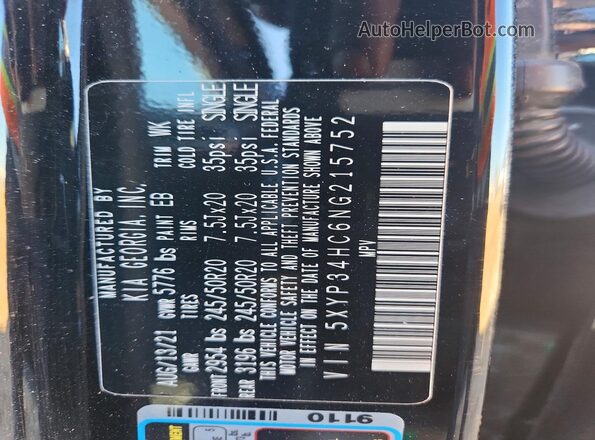 5XYP34HC6NG215752 2022 KIA TELLURIDE Black Սալոնի 360 աստիճան տեսք