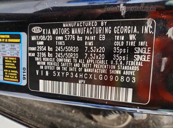 5XYP34HCXLG090803 2020 KIA TELLURIDE Черный 