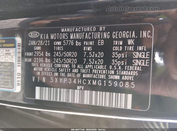5XYP34HCXMG159085 2021 KIA TELLURIDE Black Vista del compartimento del motor