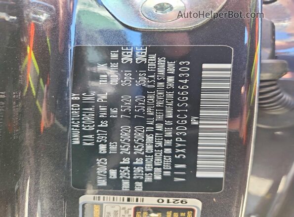 5XYP3DGC1SG664303 2025 KIA TELLURIDE Угольный Вид наклейки с VIN-кодом