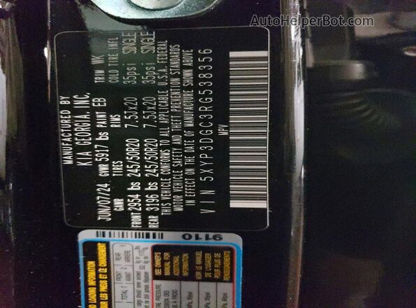 5XYP3DGC3RG538356 2024 KIA TELLURIDE Black VIN sticker view