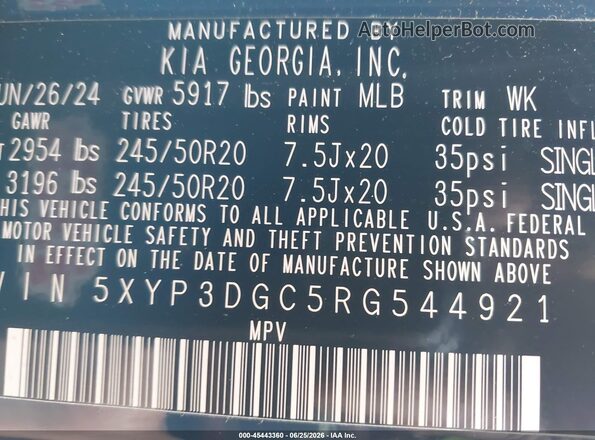 5XYP3DGC5RG544921 2024 KIA TELLURIDE Blue Engine compartment view