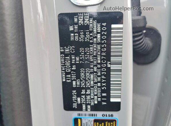 5XYP3DGC7RG550204 2024 KIA TELLURIDE Gray VIN კოდის სტიკერის ხედი