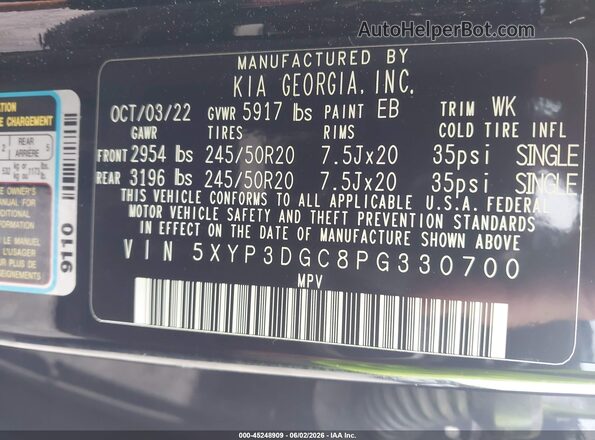 5XYP3DGC8PG330700 2023 KIA TELLURIDE Black Engine compartment view