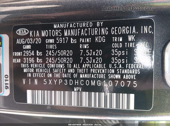 5XYP3DHC0MG107075 2021 KIA TELLURIDE Gray Vista del compartimento del motor
