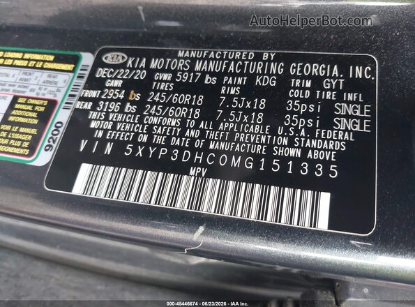 5XYP3DHC0MG151335 2021 KIA TELLURIDE Gray Widok komory silnika