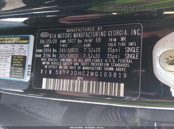 5XYP3DHC2MG103819 2021 KIA TELLURIDE Black Вид підкапотного простору
