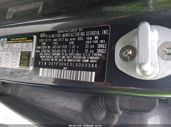 5XYP3DHC3LG003386 2020 KIA TELLURIDE Black Вид підкапотного простору