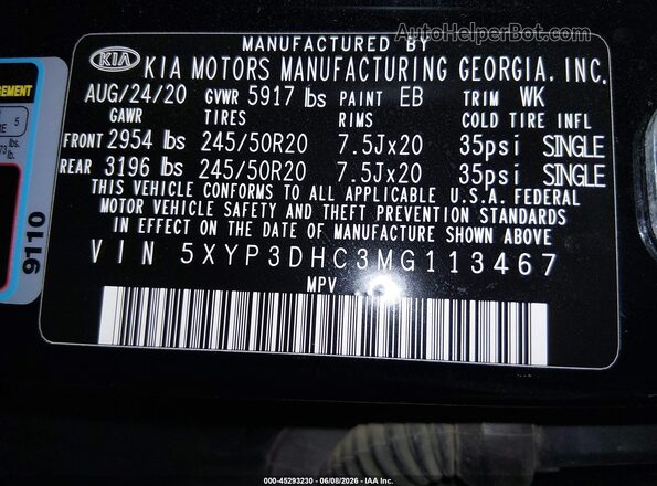 5XYP3DHC3MG113467 2021 KIA TELLURIDE Black Engine compartment view