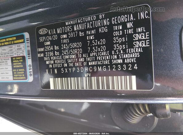 5XYP3DHC9MG123324 2021 KIA TELLURIDE Silver 