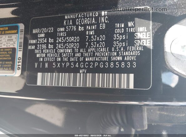 5XYP54GC2PG385833 2023 KIA TELLURIDE Черный Вид подкапотного пространства