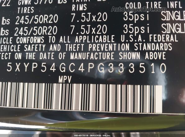5XYP54GC4PG333510 2023 KIA TELLURIDE Черный Вид подкапотного пространства