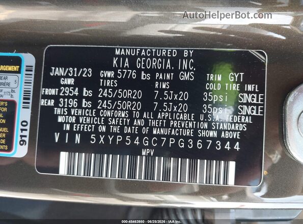 5XYP54GC7PG367344 2023 KIA TELLURIDE Gray Vista del compartimento del motor