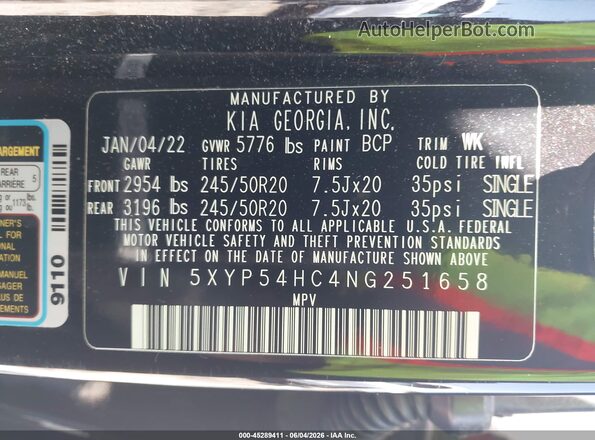 5XYP54HC4NG251658 2022 KIA TELLURIDE Black Vista del compartimento del motor