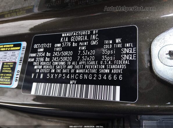 5XYP54HC6NG234666 2022 KIA TELLURIDE Black Vista del compartimento del motor