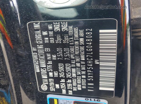 5XYP54HC7LG048082 2020 KIA TELLURIDE Black Շարժիչի բաժամունքի տեսք