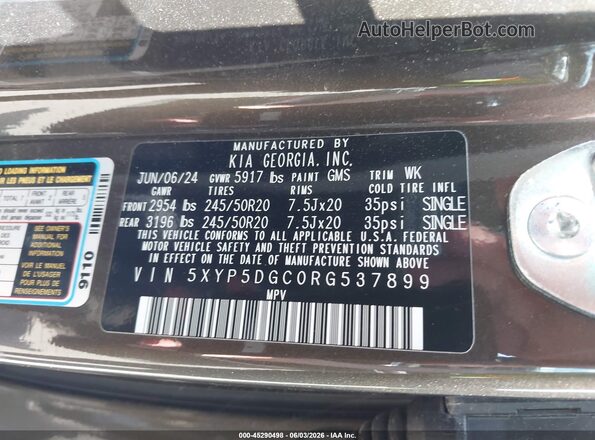 5XYP5DGC0RG537899 2024 KIA TELLURIDE Зеленый Вид подкапотного пространства