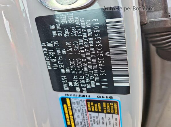 5XYP5DGC0SG596019 2025 KIA TELLURIDE Gray VIN კოდის სტიკერის ხედი