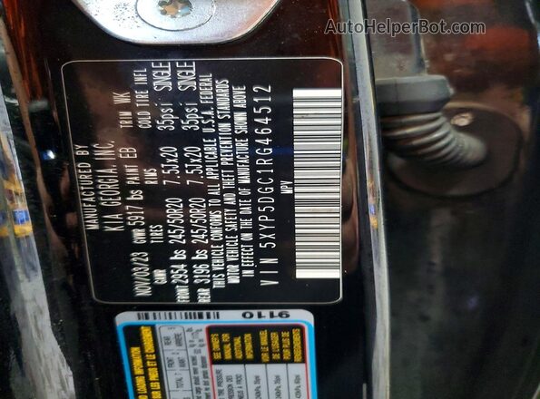 5XYP5DGC1RG464512 2024 KIA TELLURIDE Black VIN კოდის სტიკერის ხედი
