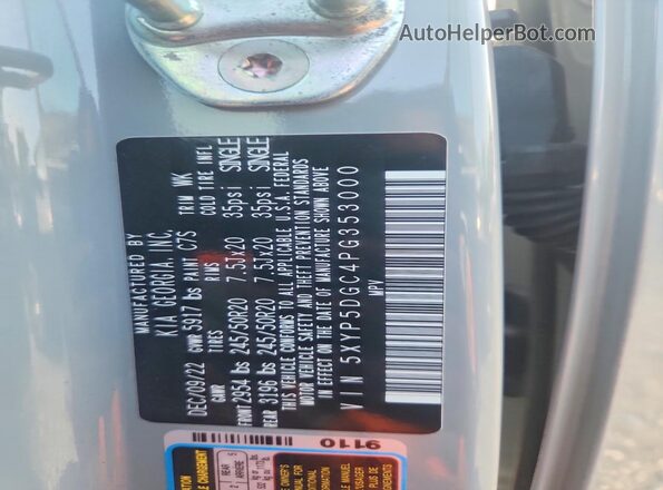 5XYP5DGC4PG353000 2023 KIA TELLURIDE Серый Вид наклейки с VIN-кодом
