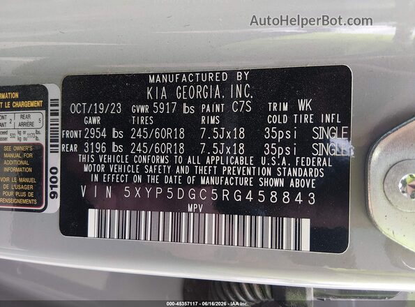 5XYP5DGC5RG458843 2024 KIA TELLURIDE Gray Widok komory silnika