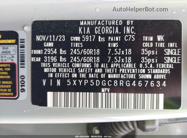 5XYP5DGC8RG467634 2024 KIA TELLURIDE Gray Vista del compartimento del motor