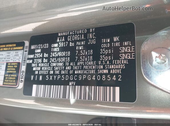 5XYP5DGC9PG408542 2023 KIA TELLURIDE Green Vista del compartimento del motor