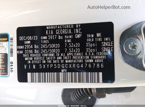 5XYP5DGCXRG476786 2024 KIA TELLURIDE White Engine compartment view