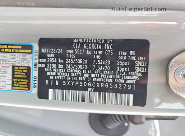 5XYP5DGCXRG532791 2024 KIA TELLURIDE Gray VIN sticker view
