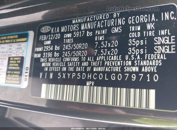 5XYP5DHC0LG079710 2020 KIA TELLURIDE Gray Widok komory silnika
