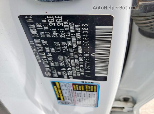 5XYP5DHC1LG064388 2020 KIA TELLURIDE White Widok naklejki z numerem VIN