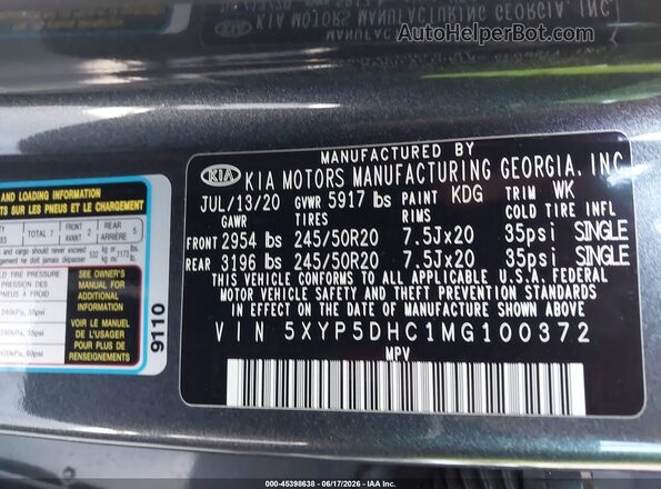 5XYP5DHC1MG100372 2021 KIA TELLURIDE Dark Blue Engine compartment view