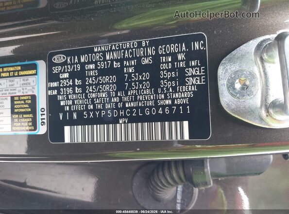 5XYP5DHC2LG046711 2020 KIA TELLURIDE Green Vista del compartimento del motor