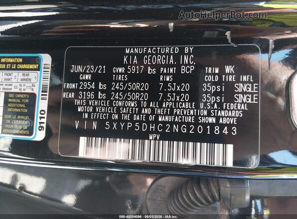 5XYP5DHC2NG201843 2022 KIA TELLURIDE Black Вид підкапотного простору