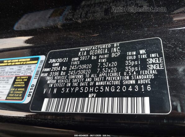 5XYP5DHC5NG204316 2022 KIA TELLURIDE Black Вид підкапотного простору